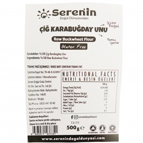 ÇİĞ KARABUĞDAY UNU GLUTENSİZ 500 GR